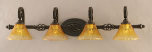 Eleganté 3 Light Bath Bar Shown Dark Granite finish 4 light Bath bar with 7" Gold Champagne Crystal glass