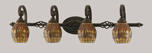 Eleganté 4 Light Bath Bar Shown In Dark Granite Finish With 5.5" Amber Dragonfly Tiffany Glass