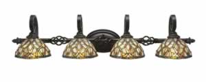 Eleganté 4 Light Bath Bar Shown In Dark Granite Finish With 7" Persian Nites Tiffany Glass