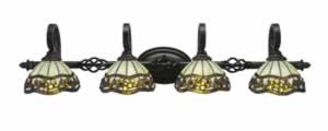 Eleganté 4 Light Bath Bar Shown In Dark Granite Finish With 7" Roman Jewel Tiffany Glass