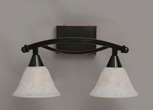 Bow 2 Light Bath Bar Shown In Black Copper Finish With 7" White Marble Glass