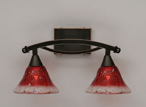 Bow 2 Light Bath Bar Shown In Black Copper Finish With 7" Raspberry Crystal Glass