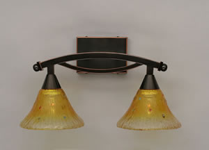 Bow 2 Light Bath Bar Shown In Black Copper Finish With 7" Gold Champagne Crystal Glass