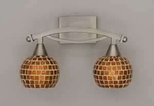 Bow 2 Light Bath Bar Shown In Brushed Nickel Finish with 6" Mosaic Glass