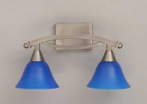 Bow 2 Light Bath Bar Shown In Brushed Nickel Finish With 7" Blue Italian Glass