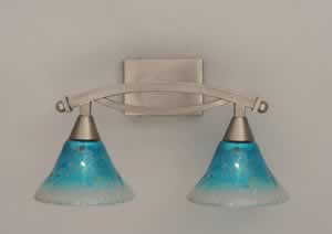 Bow 2 Light Bath Bar Shown In Brushed Nickel Finish With 7" Teal Crystal Glass