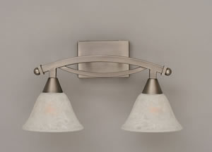 Bow 2 Light Bath Bar Shown In Brushed Nickel Finish With 7" White Marble Glass