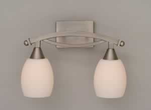 Bow 2 Light Bath Bar Shown In Brushed Nickel Finish With 5" White Linen Glass