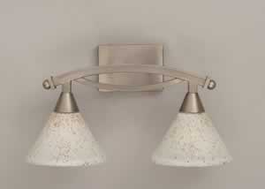 Bow 2 Light Bath Bar Shown In Brushed Nickel Finish With 7" Gold Ice Glass