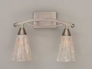 Bow 2 Light Bath Bar Shown In Brushed Nickel Finish With 5.5" Fluted Italian Ice Glass