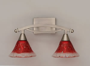 Bow 2 Light Bath Bar Shown In Brushed Nickel Finish With 7" Raspberry Crystal Glass