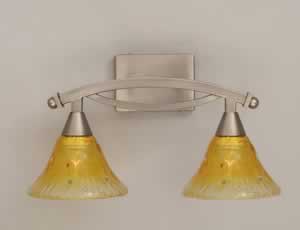Bow 2 Light Bath Bar Shown In Brushed Nickel Finish With 7" Gold Champagne Crystal Glass