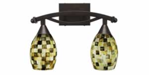 Bow 2 Light Bath Bar Shown In Bronze Finish With 6" Seashell Glass