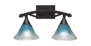 Bow 2 Light Bath Bar Shown In Bronze Finish With 7" Teal Crystal Glass