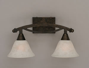 Bow 2 Light Bath Bar Shown In Bronze Finish With 7" White Marble Glass