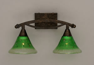 Bow 2 Light Bath Bar Shown In Bronze Finish With 7" Kiwi Green Crystal Glass