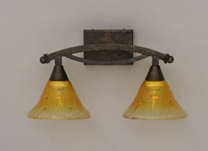 Bow 2 Light Bath Bar Shown In Bronze Finish With 7" Gold Champagne Crystal Glass