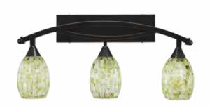 Bow 3 Light Bath Bar Shown In Black Copper Finish with 5" Sea Shell Glass