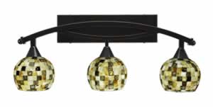 Bow 3 Light Bath Bar Shown In Black Copper Finish with 6" Sea Shell Glass