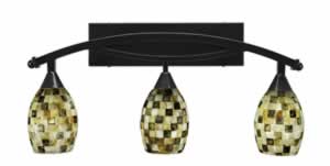 Bow 3 Light Bath Bar Shown In Black Copper Finish with 5" Sea Shell Glass