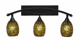 Bow 3 Light Bath Bar Shown In Black Copper Finish with 5" Mosaic Glass