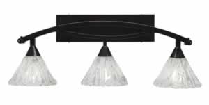 Bow 3 Light Bath Bar Shown In Black Copper Finish with 7" Italian Ice Glass