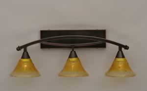 Bow 3 Light Bath Bar Shown In Black Copper Finish with 7" Gold Champagne Crystal Glass