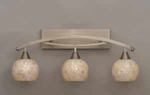 Bow 3 Light Bath Bar Shown In Brushed Nickel Finish with 6" Sea Shell Glass