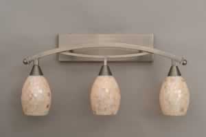 Bow 3 Light Bath Bar Shown In Brushed Nickel Finish with 5" Sea Shell Glass