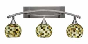 Bow 3 Light Bath Bar Shown In Brushed Nickel Finish with 6" Sea Shell Glass