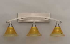 Bow 3 Light Bath Bar Shown In Brushed Nickel Finish with 7" Gold Champagne Crystal Glass
