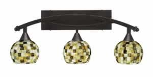 Bow 3 Light Bath Bar Shown In Bronze Finish with 6" Sea Shell Glass