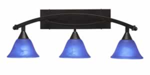 Bow 3 Light Bath Bar Shown In Bronze Finish with 7" Blue Italian Glass