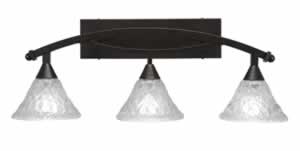 Bow 3 Light Bath Bar Shown In Bronze Finish with 7" Italian Bubble Glass