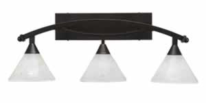 Bow 3 Light Bath Bar Shown In Bronze Finish with 7" Gold Ice Glass