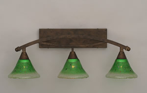 Bow 3 Light Bath Bar Shown In Bronze Finish with 7" Kiwi Green Crystal Glass