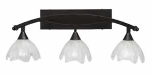 Bow 3 Light Bath Bar Shown In Bronze Finish with 7" Gold Ice Glass