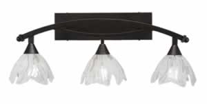 Bow 3 Light Bath Bar Shown In Bronze Finish with 7" Italian Ice Glass