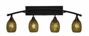 Bow 4 Light Bath Bar Shown In Black Copper Finish with 5" Mosaic Glass