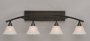 Bow 4 Light Bath Bar Shown In Black Copper Finish with 7" White Marble Glass