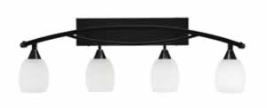 Bow 4 Light Bath Bar Shown In Black Copper Finish with 5" White Linen Glass Bulb On
