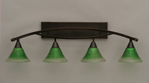 Bow 4 Light Bath Bar Shown In Black Copper Finish with 7" Kiwi Green Crystal Glass