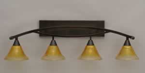 Bow 4 Light Bath Bar Shown In Black Copper Finish with 7" Gold Champagne Crystal Glass