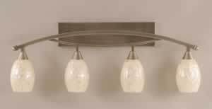 Bow 4 Light Bath Bar Shown In Brushed Nickel Finish with 5" Sea Shell Glass