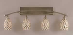Bow 4 Light Bath Bar Shown In Brushed Nickel Finish with 5" Sea Shell Glass