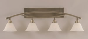 Bow 4 Light Bath Bar Shown In Brushed Nickel Finish with 7" White Marble Glass