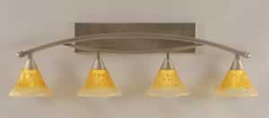 Bow 4 Light Bath Bar Shown In Brushed Nickel Finish with 7" Gold Champagne Crystal Glass