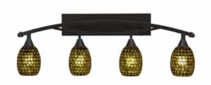 Bow 4 Light Bath Bar Shown In Bronze Finish with 5" Mosaic Glass