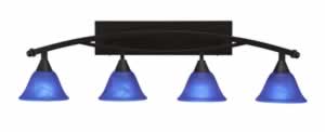 Bow 4 Light Bath Bar Shown In Bronze Finish with 7" Blue Italian Glass