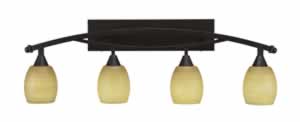 Bow 4 Light Bath Bar Shown In Bronze Finish with 5" Cayenne Linen Glass Bulb On